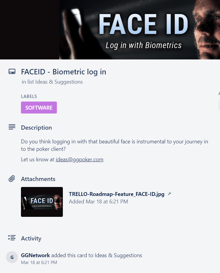 GGPoker FACE ID Biometrics